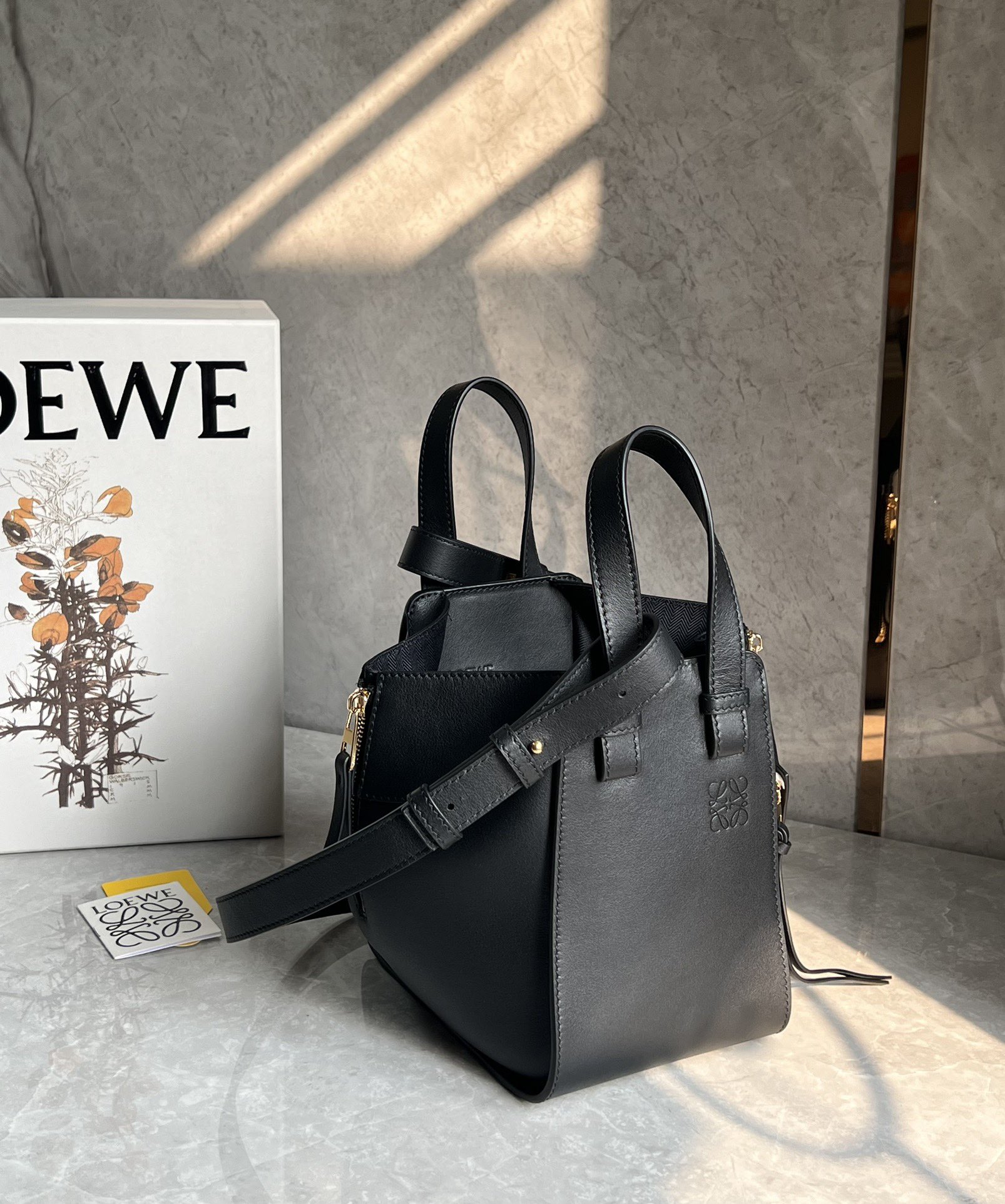 Loewe Compact Hammock Bag in Classic Calfskin Black